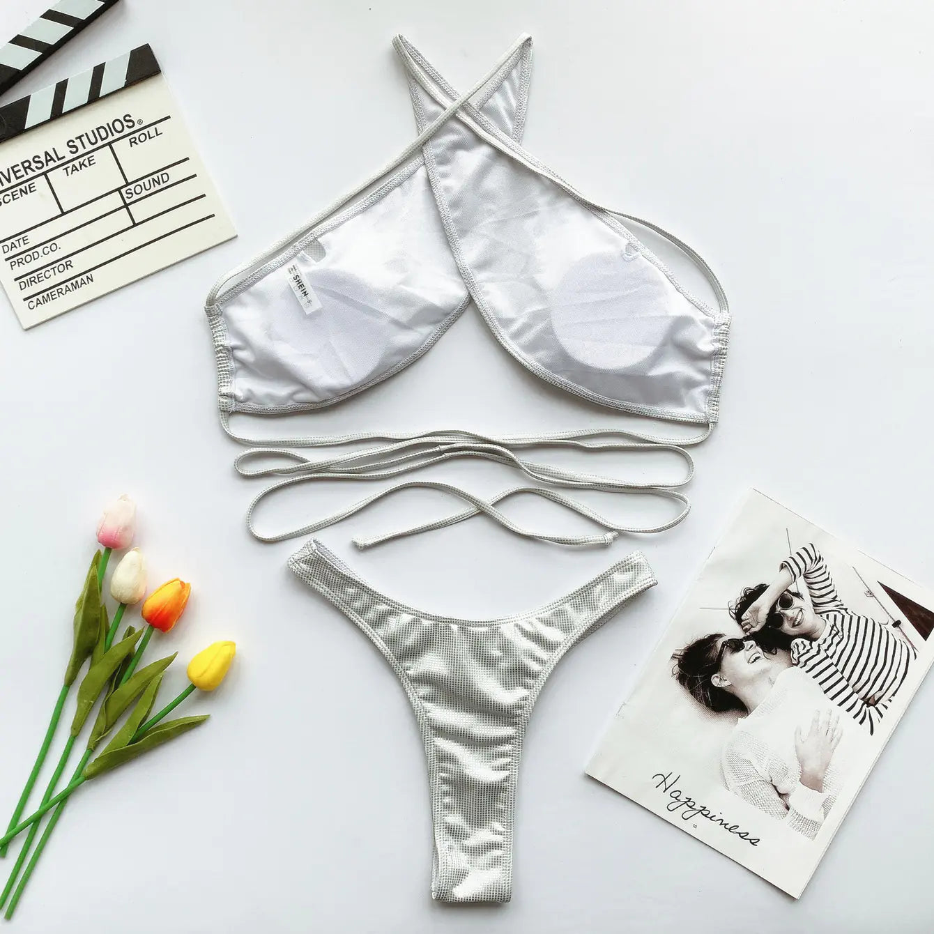 Leather Bikini Swimsuit with Straps