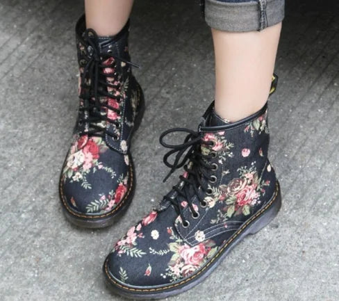 Floral Flat Martin Boots and Ankle Boots