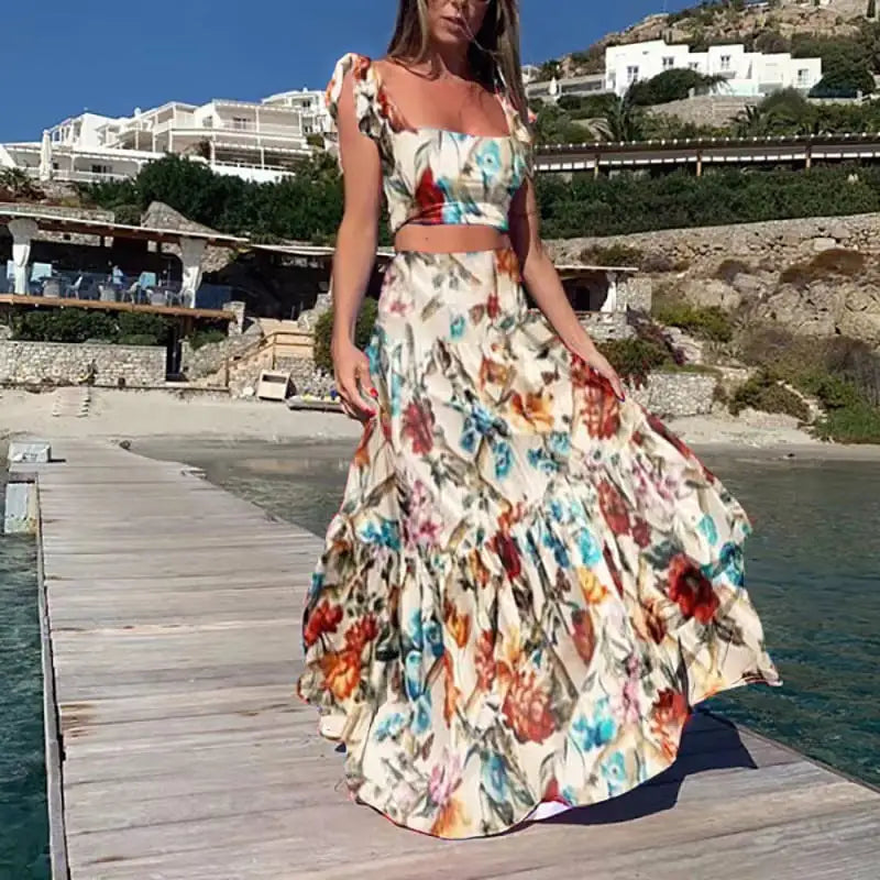 Floral Sleeveless Dress Two-Piece Set