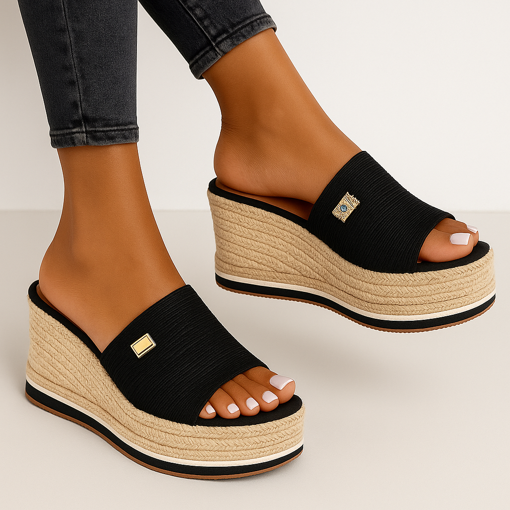 Woven Sponge Cake Platform Wedge Slippers