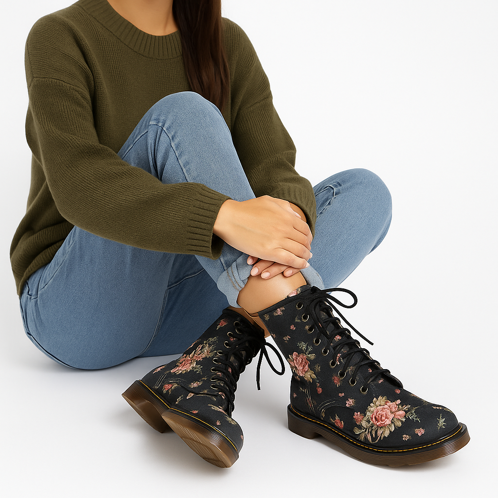 Floral Flat Martin Boots and Ankle Boots
