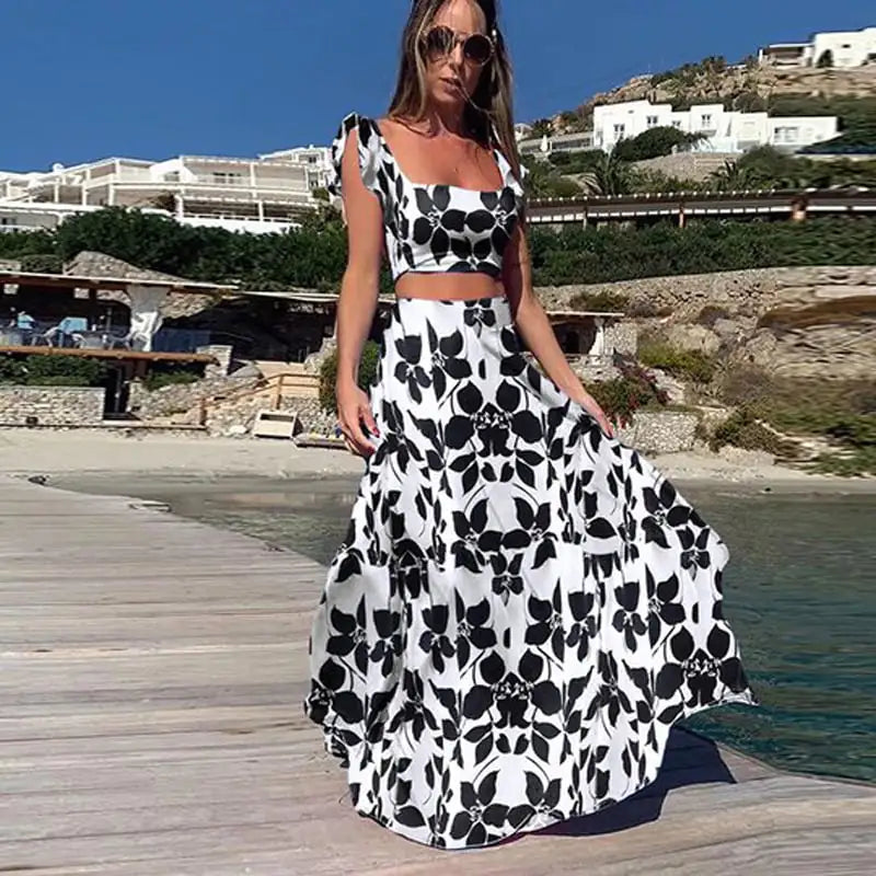 Floral Sleeveless Dress Two-Piece Set