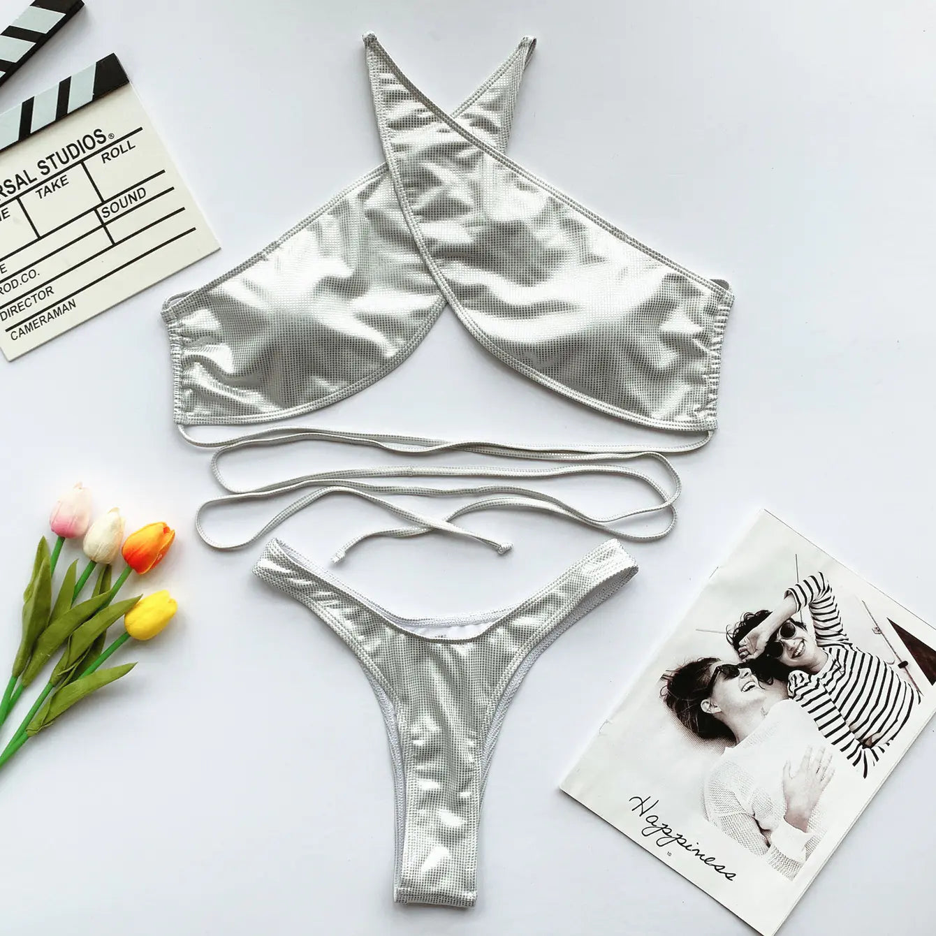 Leather Bikini Swimsuit with Straps
