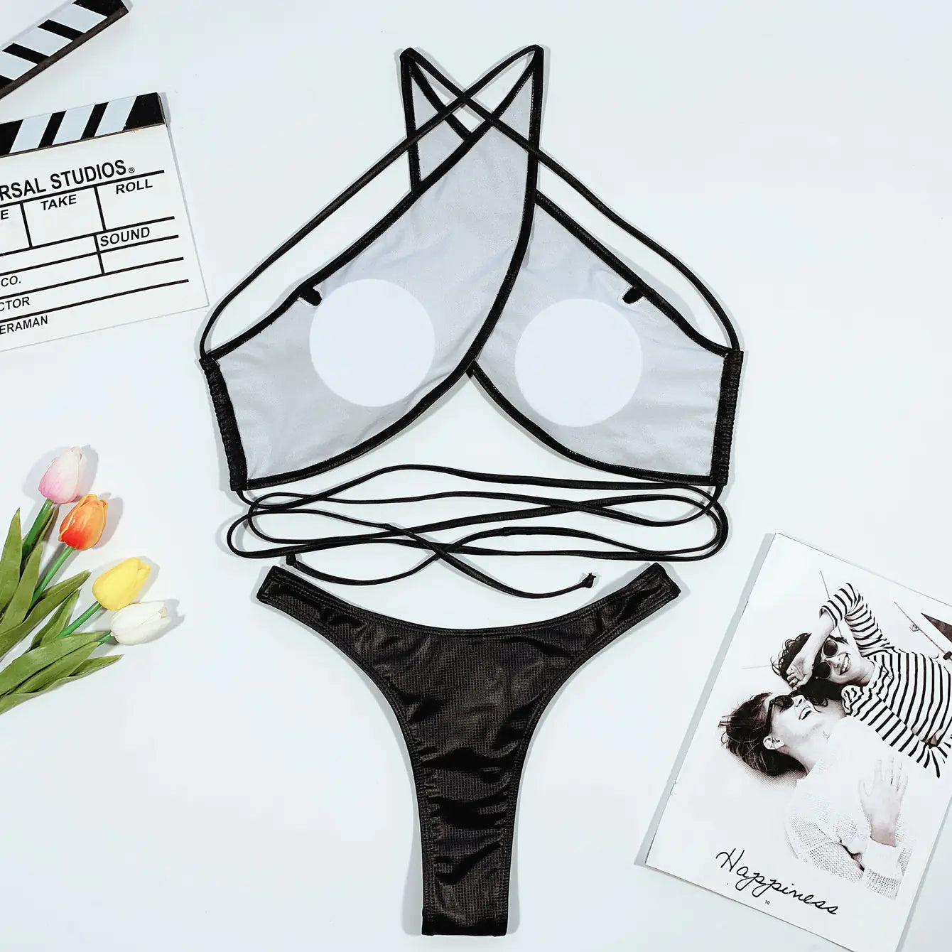 Leather Bikini Swimsuit with Straps