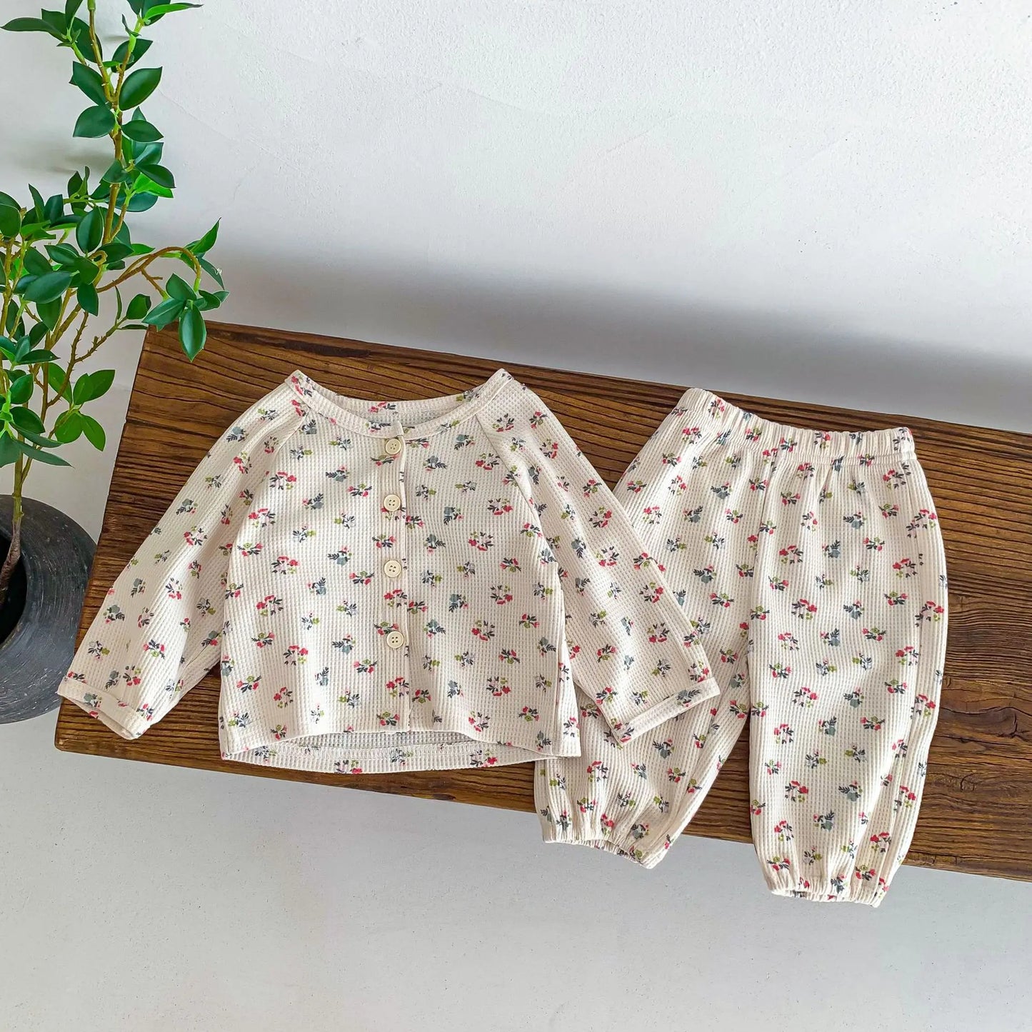 Waffle Top Two-Piece Pants Set