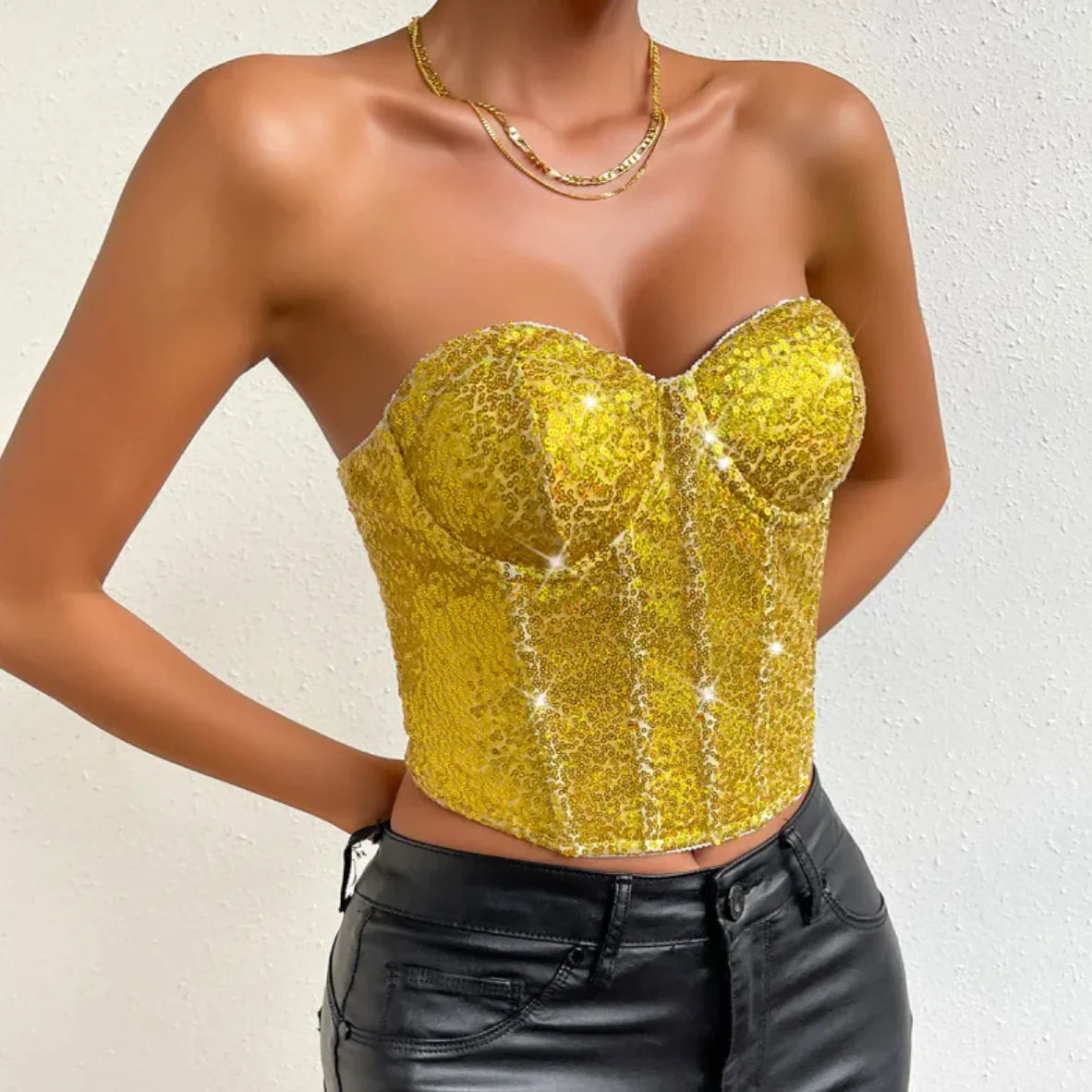 Slim-Fit Sequin Tube Top
