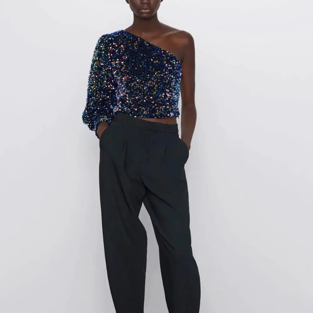 Asymmetrical Sequin Top 💙