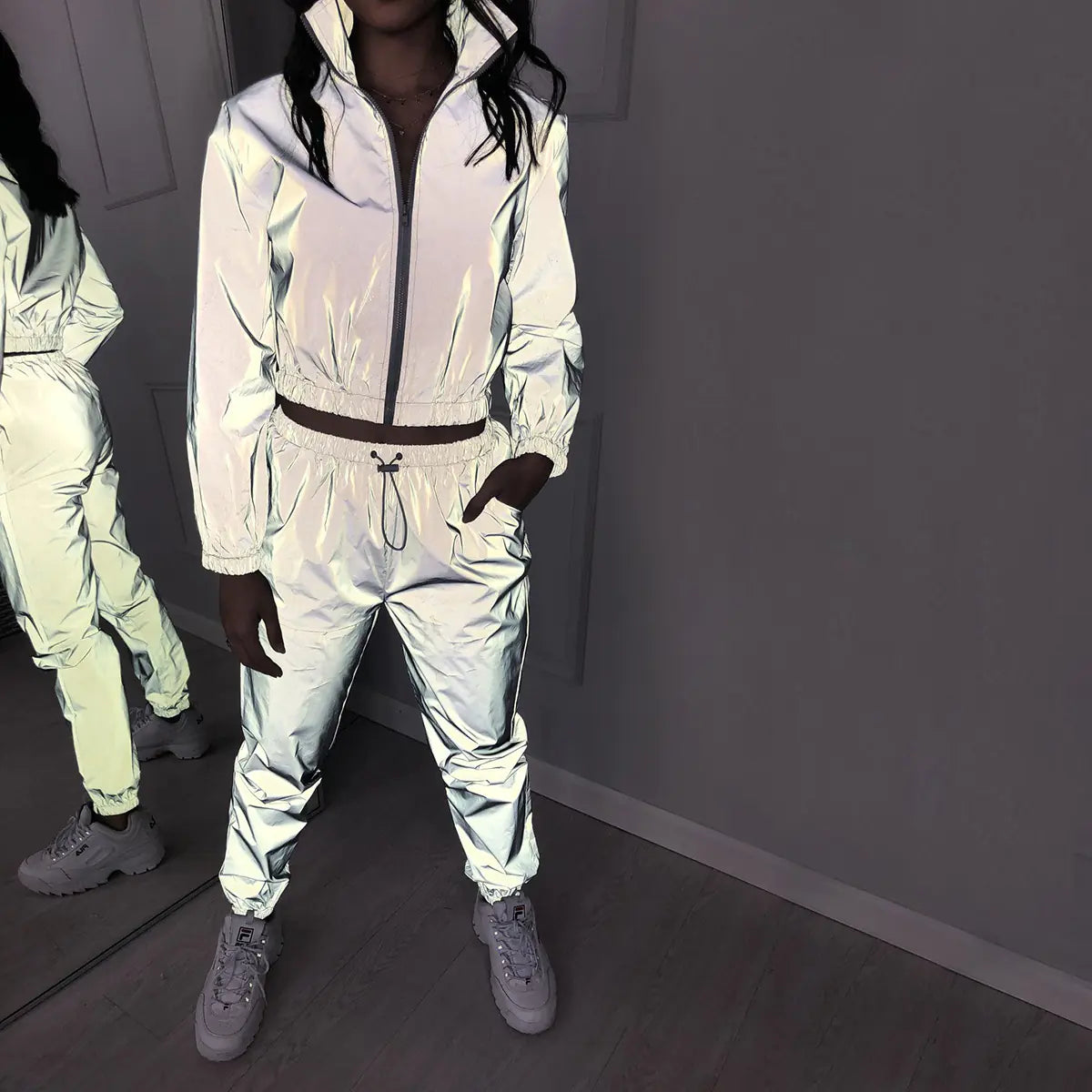 Reflective Casual Two-Piece Outfit Set