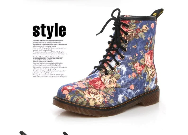 Floral Flat Martin Boots and Ankle Boots