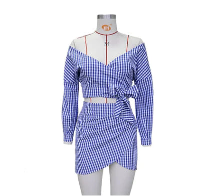 Women's Chiffon Two-Piece Set with V-Neck Top and Skirt