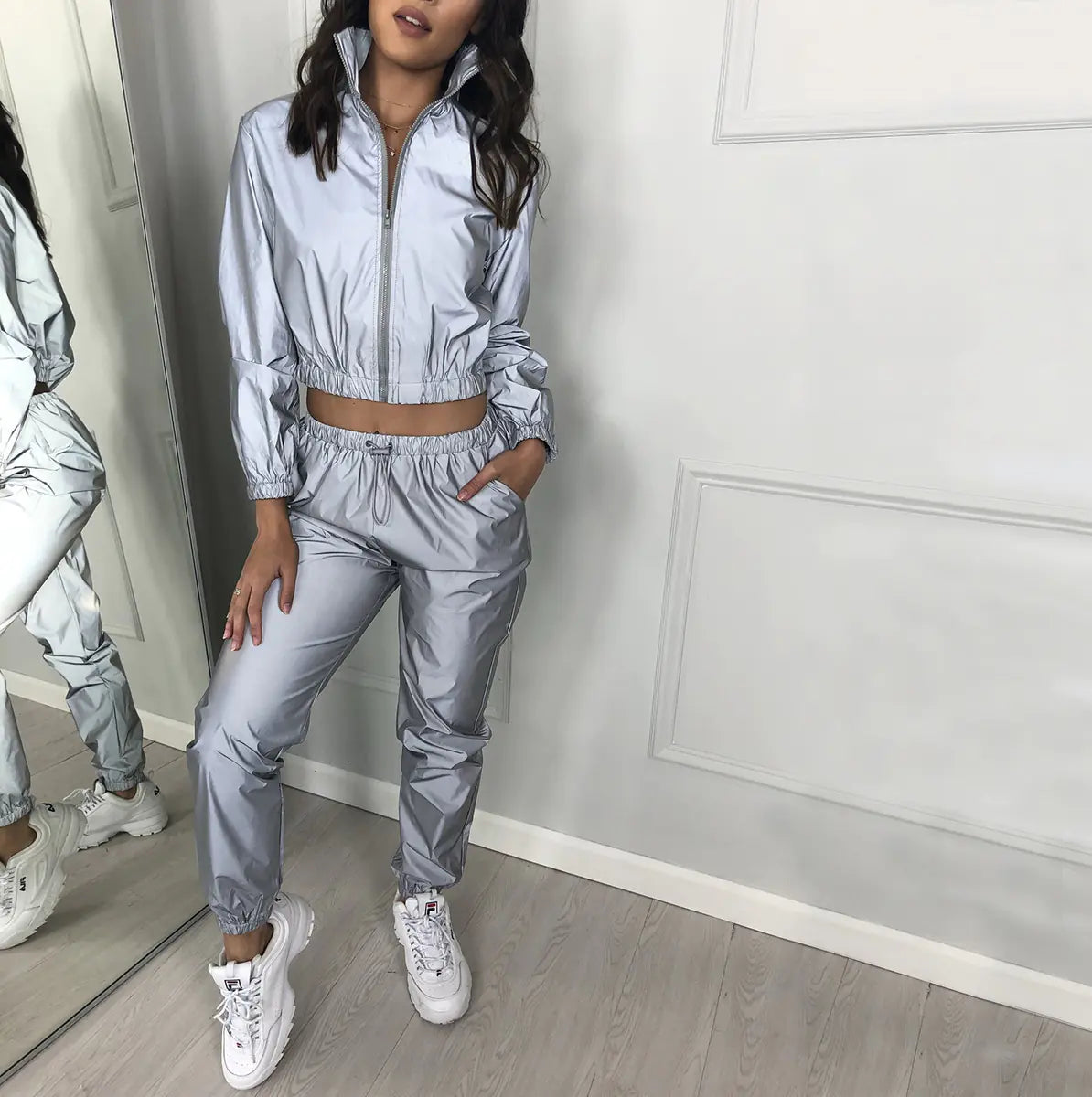Reflective Casual Two-Piece Outfit Set