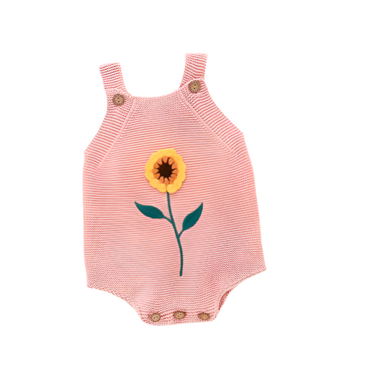 Baby Girl Sunflower Strappy Knitted Bodysuit 💛