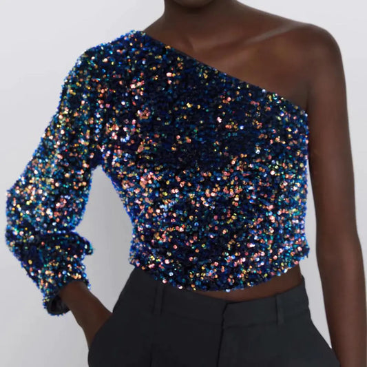 Asymmetrical Sequin Top 💙