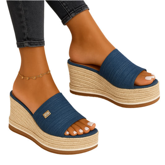 Woven Sponge Cake Platform Wedge Slippers