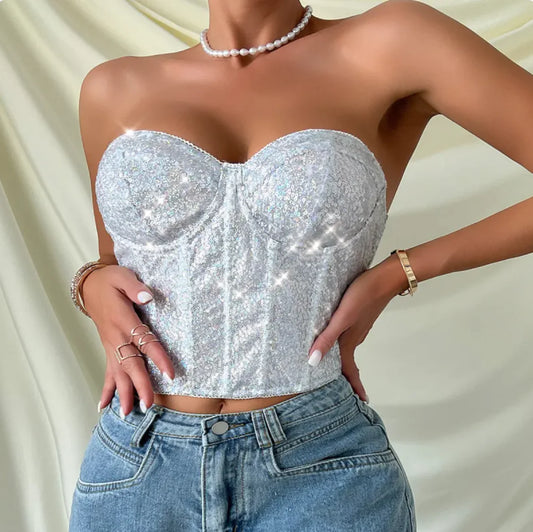 Slim-Fit Sequin Tube Top