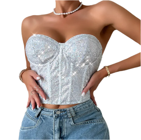 Slim-Fit Sequin Tube Top
