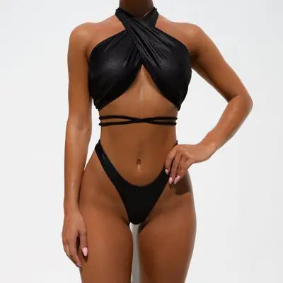 Leather Bikini Swimsuit with Straps