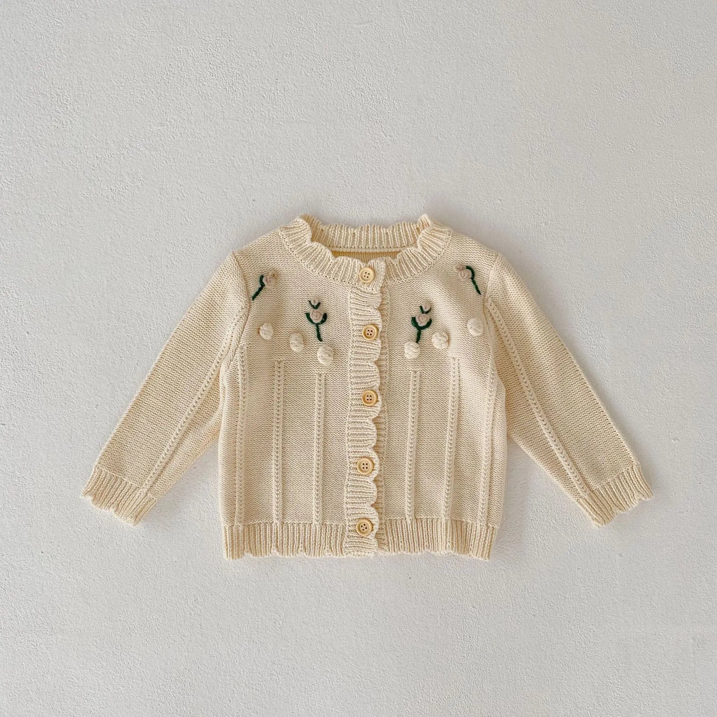 Embroidered Flower Toddler Sweater Jacket Set