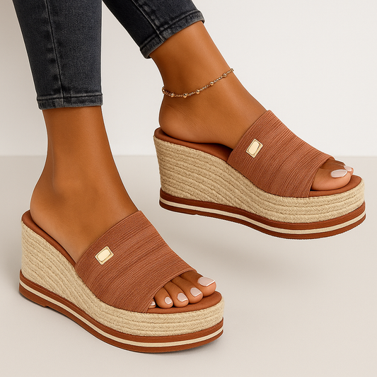 Woven Sponge Cake Platform Wedge Slippers