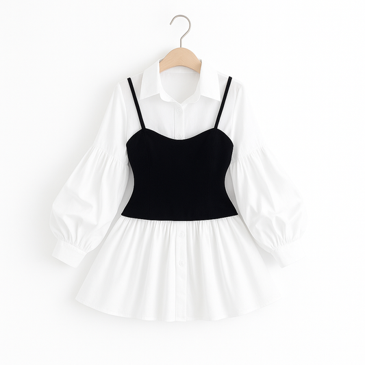 Fake Two-Piece Shirt Top (Single Piece)