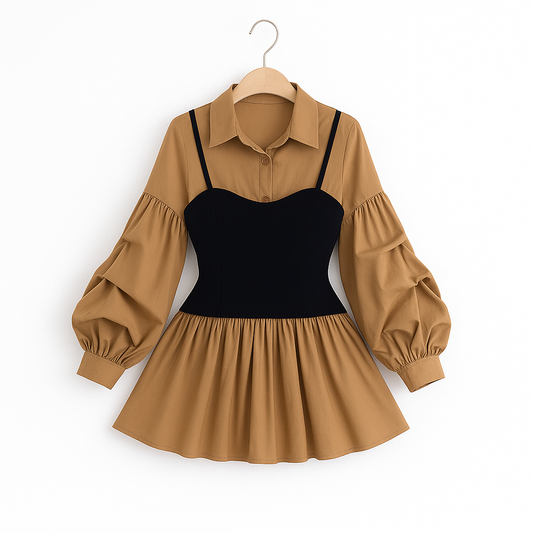 Fake Two-Piece Shirt Top (Single Piece)