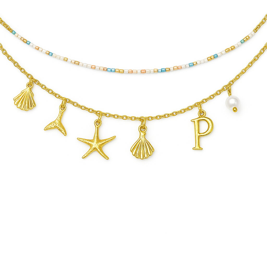 Bamboo Letter Necklace Starfish Shell