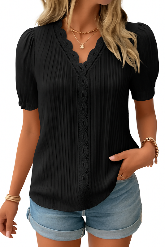 Lace-Trimmed Princess Sleeve Blouse