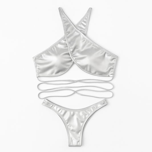 Leather Bikini Swimsuit with Straps