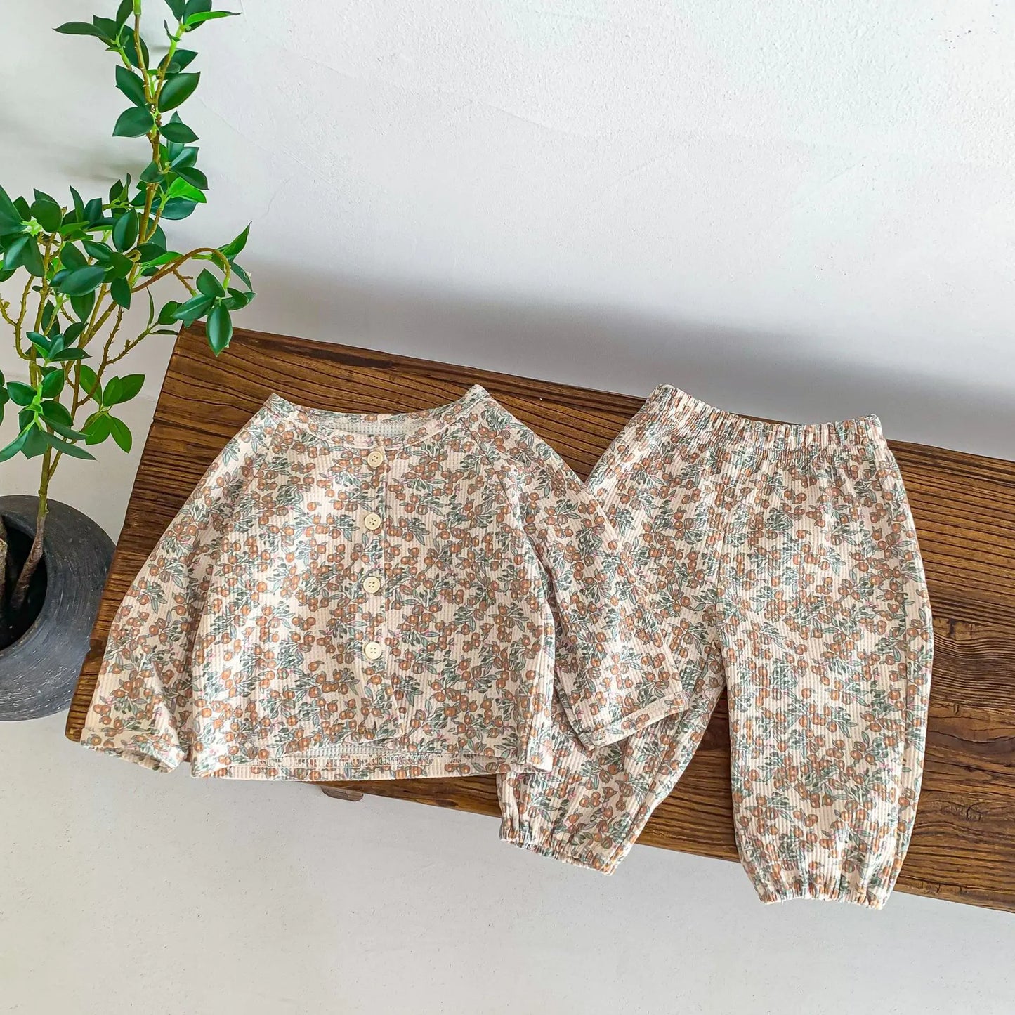 Waffle Top Two-Piece Pants Set