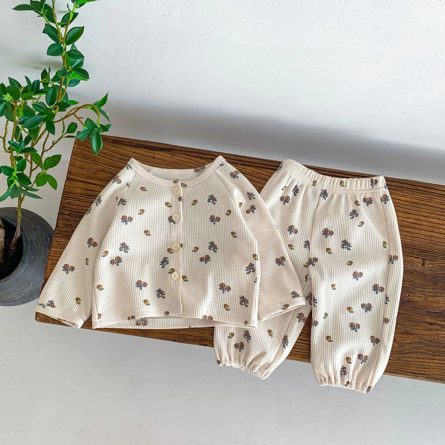Waffle Top Two-Piece Pants Set