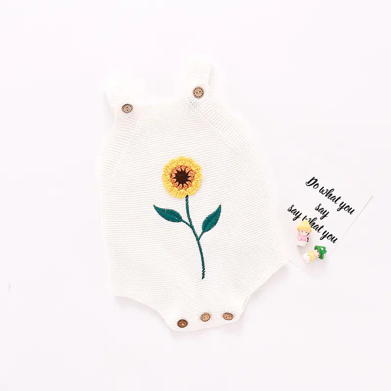 Baby Girl Sunflower Strappy Knitted Bodysuit 💛