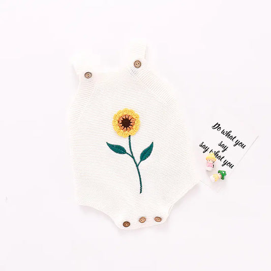 Baby Girl Sunflower Strappy Knitted Bodysuit 💛