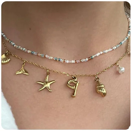 Bamboo Letter Necklace Starfish Shell