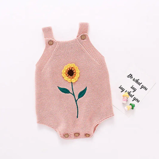 Baby Girl Sunflower Strappy Knitted Bodysuit 💛