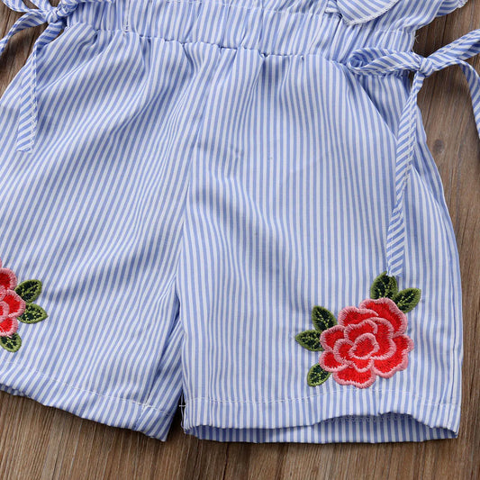 Toddler Girls Flower Stripe Ruffle Jumpsuit