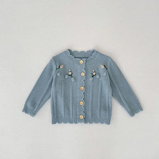 Embroidered Flower Toddler Sweater Jacket Set