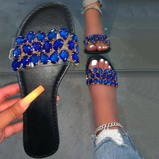 Rhinestone Flat-Bottomed Slippers